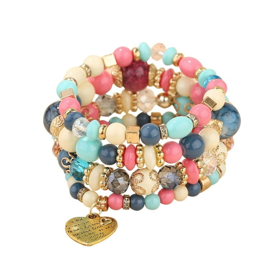 BAYAIXZ Stackable Bead Bracelets Ladies Mens Stretch Multilayer Bracelet Set Multicolor Jewelry (G,One Size)