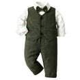thumbnail image 1 of BAYAIXZ Toddler Boys Long Sleeve Shirt Tops Vest Coat Pants Child Kids With Bow Gentleman Outfits Weeding Baby Set (Army Green,90), 1 of 6