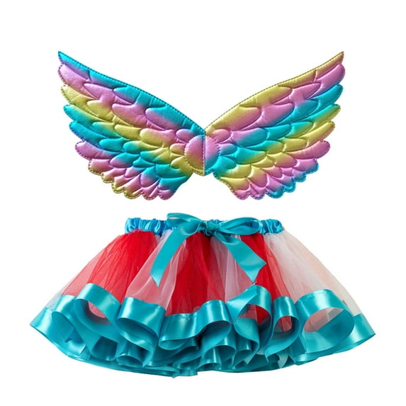 BAYAIXZ Toddler Dress Up Clothes Kids Girls Ballet Skirts Costume Party Rainbow Tulle Dance Skirt with Wing Outfits White Tutu for Girls A Tutu Tutus (Red,S)