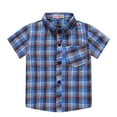 thumbnail image 1 of BAYAIXZ Toddler T-Shirt Toddler Boys Short Sleeve Fashion Plaid Shirt Tops Coat Outwear for Babys Clothing Boy Tee Baby Shirt Little Boys Clothes (Blue,120), 1 of 3