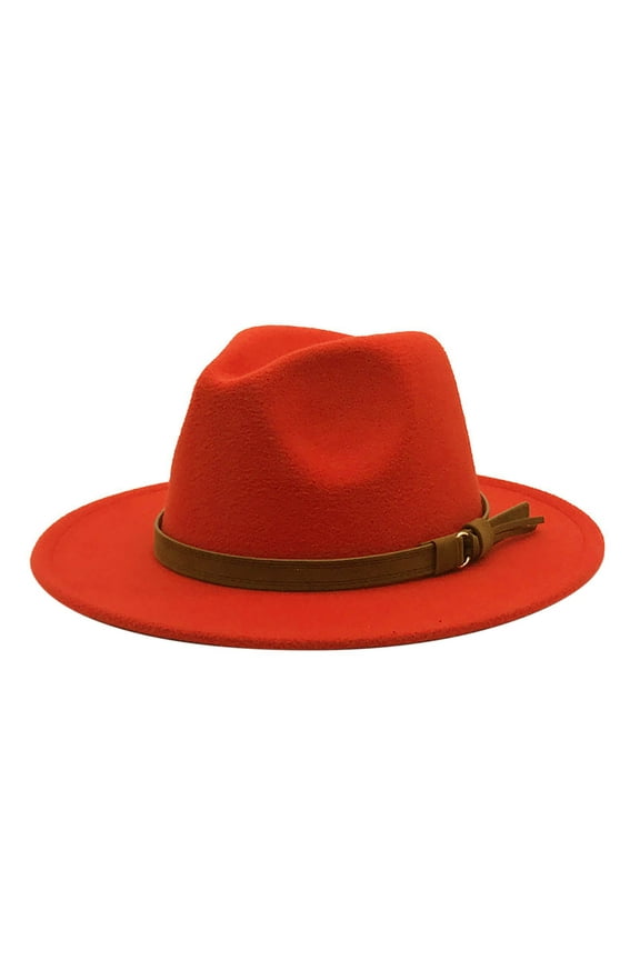 Vintage Wide Brim Fedoras Hat Women Classic Felt Fedora Wide Brim Hat with Belt Buckle Large Felt Panama Rancher Hat (Orange,One Size)