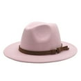 thumbnail image 1 of BAYAIXZ Vintage Wide Brim Fedoras Hat Women Classic Felt Fedora Wide Brim Hat with Belt Buckle Large Felt Panama Rancher Hat (Pink,One Size), 1 of 3