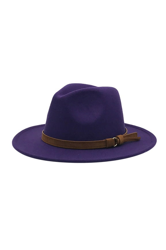 Vintage Wide Brim Fedoras Hat Women Classic Felt Fedora Wide Brim Hat with Belt Buckle Large Felt Panama Rancher Hat (Purple,One Size)