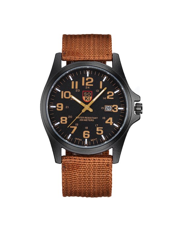 Watches for Men Soki Fashion Men's Military Watch Woven Nylon Belt Calendar Quartz Watch MenS Watches (Brown,One Size)