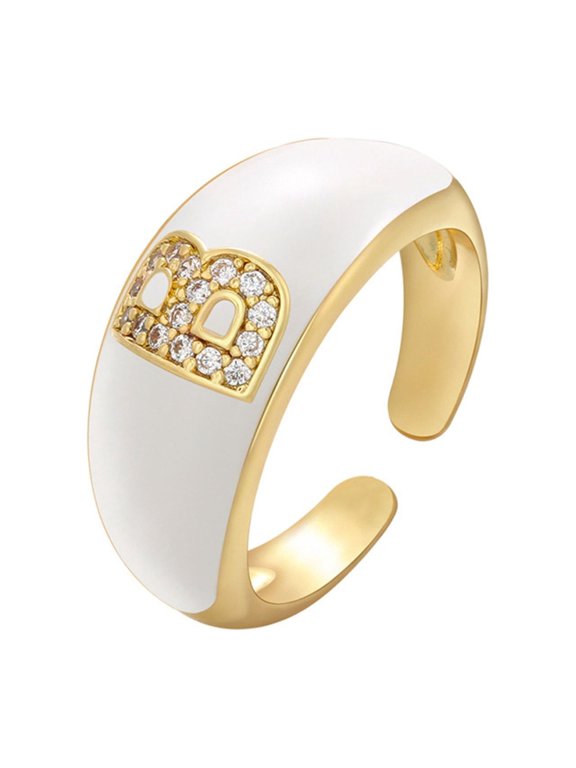 Wedding Bands for Women Adjustable Crystal Gold Initial Letter Open Ring Women Alphabet Rings Women's Signet Ring Gold Tone Alphabet Rings Womens Wedding Band (B,One Size)