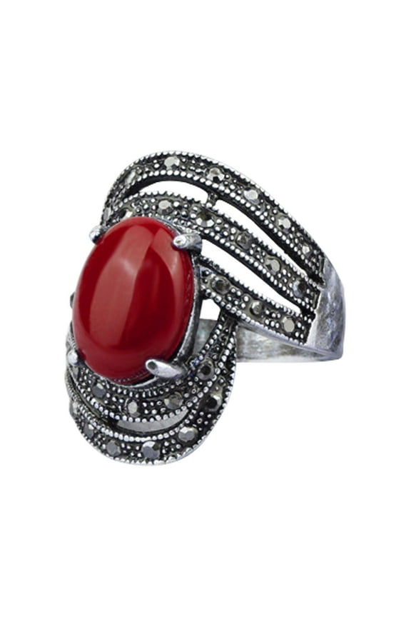 Wedding Bands for Women Boho Ethnic Bride Wedding Crystal Ring Antique Big Stone Rings for Women Vintage Wedding Jewelry Rings for Her Silicon Rings Travel Rings for Women (Red,10)