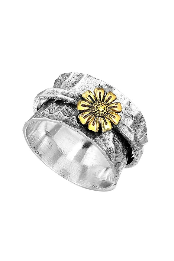 Wedding Bands Women Daisy Separation Flower Ring Creative Turnable Carved Chrysanthemum Ring Rings Engagement Ring Women Engagement Rings for Women (Silver,7)