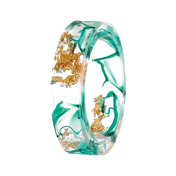BAYAIXZ Wedding Bands for Women Dried Flower Resin Ring Sen Small Fresh Handmade Gried Flower Gold Foil Fine Glue Ring Womens Wedding Band Ring Bands for Women Wedding Rings (Green,7)