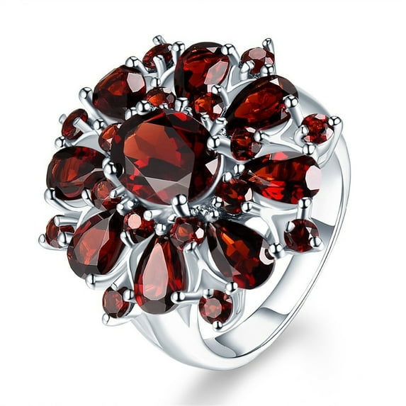 BAYAIXZ Wedding Bands for Women Cluster Cocktail Ring Round Cut Diamonds Ring for Women Garnet Plated 925 Sterling Silver Zircon Engagement Wedding Anniversary Ring Engagement Ring (Red,9)