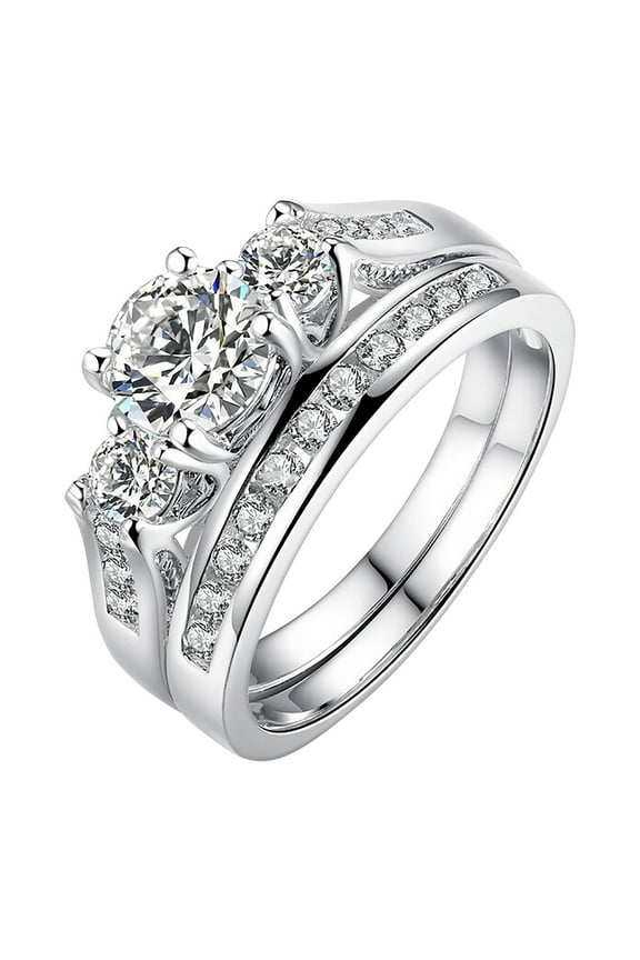 Wedding Bands for Women Ladies Diamond Set Ring Popular Stainless Steel Ring Couple Ring Festival Birthday Gift Jewelry Rings for Her Wedding Band Women (Silver,7)