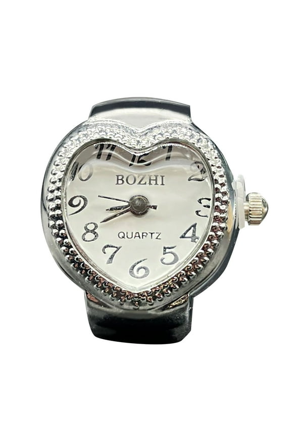 Wedding Bands Women Real Watch Ring To Tell Time Vintage Watch Clock Ring Round Chunky Ring Silver Adjustable Ring Fashion Watch Jewelry Rings Engagement Ring Women (White,One Size)