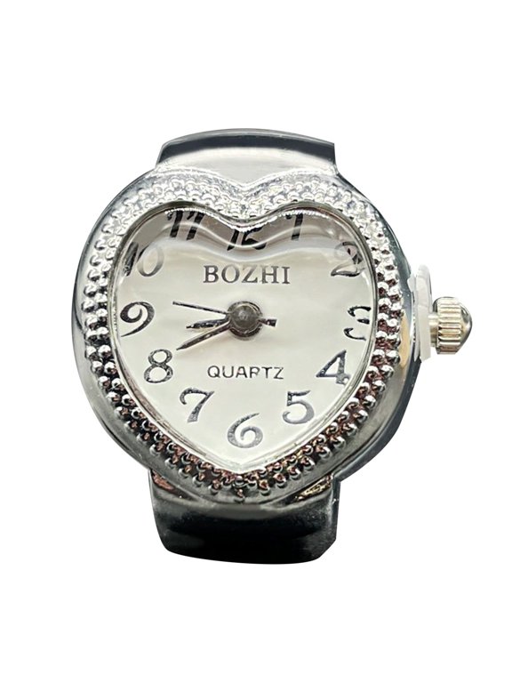 Wedding Bands Women Real Watch Ring To Tell Time Vintage Watch Clock Ring Round Chunky Ring Silver Adjustable Ring Fashion Watch Jewelry Rings Engagement Ring Women (White,One Size)