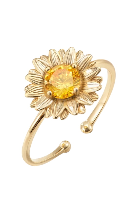 Wedding Bands Women Stylish Personality Daisy Sunflower Zircon Ring Sweet Flower Opening Ring Daughter Rings With Beads Spinning Rings Women Gifts Wedding Bands (Gold,One Size)