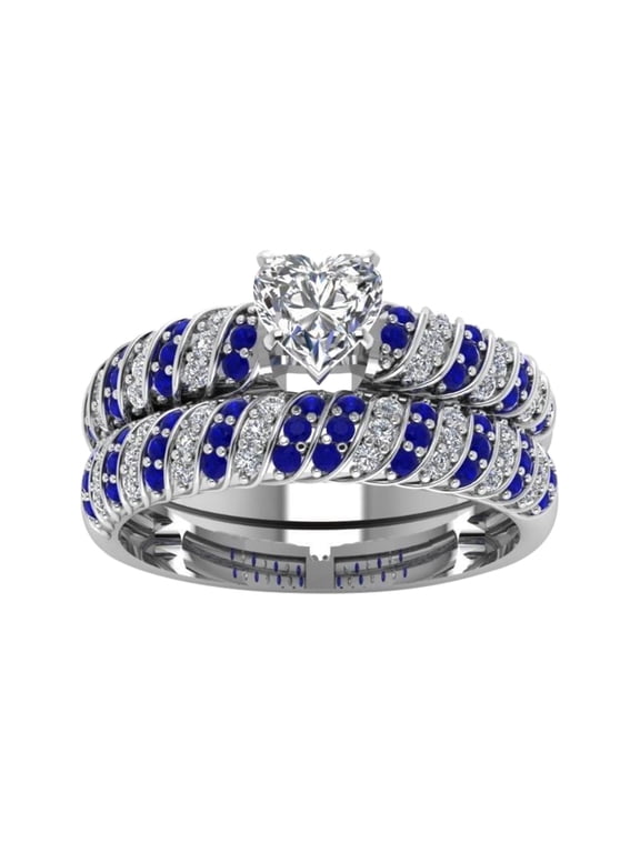 Wedding Bands Women White Stone Ring, Handmade Luxury Cut, Wedding Engagement Jewelry Gift Wedding Women's Wedding Band Workout Rings for Women (Blue,10)