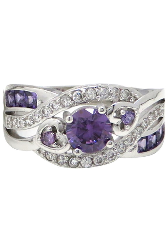 Wedding Bands Women Zircon Filled Twisted Wide Face Ring S925 Women's Ring Size 6-10 Wedding Women's Wedding Band Wedding Rings for Women (Purple,7)