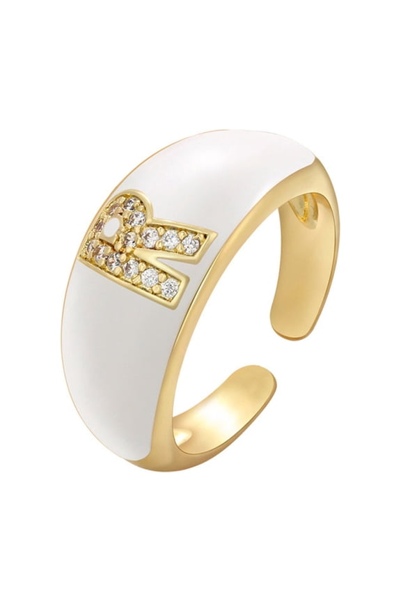 Wedding Rings for Woman Adjustable Crystal Gold Initial Letter Open Ring Women Alphabet Rings Women's Signet Ring Gold Tone Alphabet Rings Women Wedding Band (R,One Size)