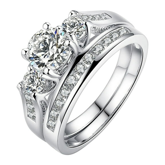 BAYAIXZ Wedding Rings for Woman Ladies Diamond Set Ring Popular Stainless Steel Ring Couple Ring Festival Birthday Gift Jewelry Wedding Band Engagement Ring Women (Silver,8)