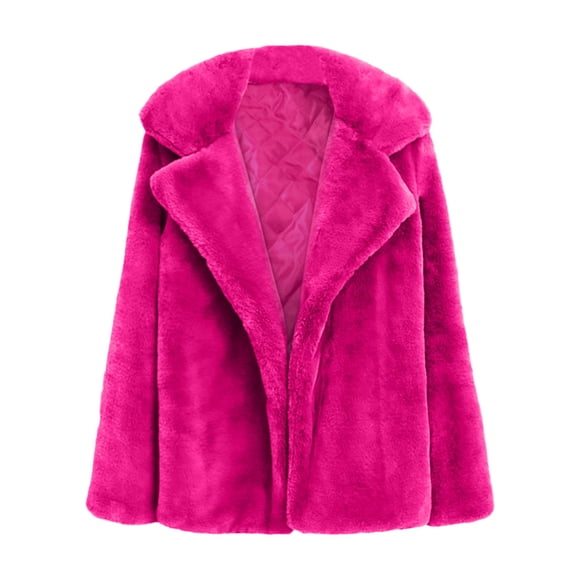 BAYAIXZ Women's Cropped Faux Fur Jacket Lapel Open Front Shaggy Furry Coat 2024 Winter Warm Fluffy Overcoat (Hot Pink,XL)