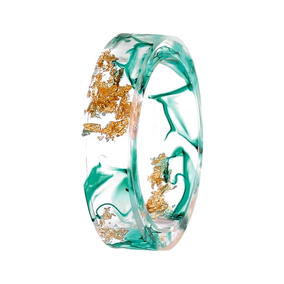 BAYAIXZ Womens Wedding Ring Dried Flower Resin Ring Sen Small Fresh Handmade Gried Flower Gold Foil Fine Glue Ring Women Wedding Band Silicon Rings Ring Womens (Green,5)