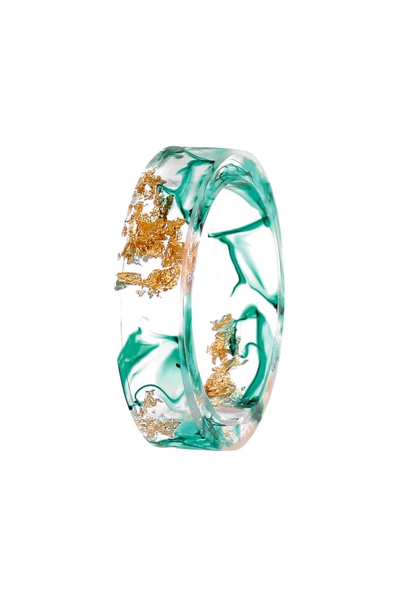 Womens Wedding Ring Dried Flower Resin Ring Sen Small Fresh Handmade Gried Flower Gold Foil Fine Glue Ring Women Wedding Band Silicon Rings Ring Womens (Green,5)