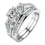 BAYAIXZ Womens Wedding Ring Ladies Diamond Set Ring Popular Stainless Steel Ring Couple Ring Festival Birthday Gift Jewelry Womens Ring Women's Wedding Bands Wedding Rings (Silver,5)