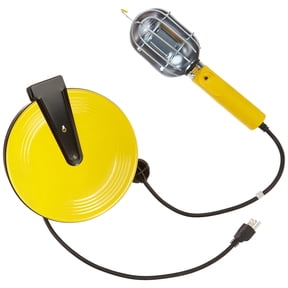 BAYCO SL-840 Metal Shield Incandescent Utility Light with Grounded Receptacle on 40-Foot Metal Reel, Yellow/Black CA2