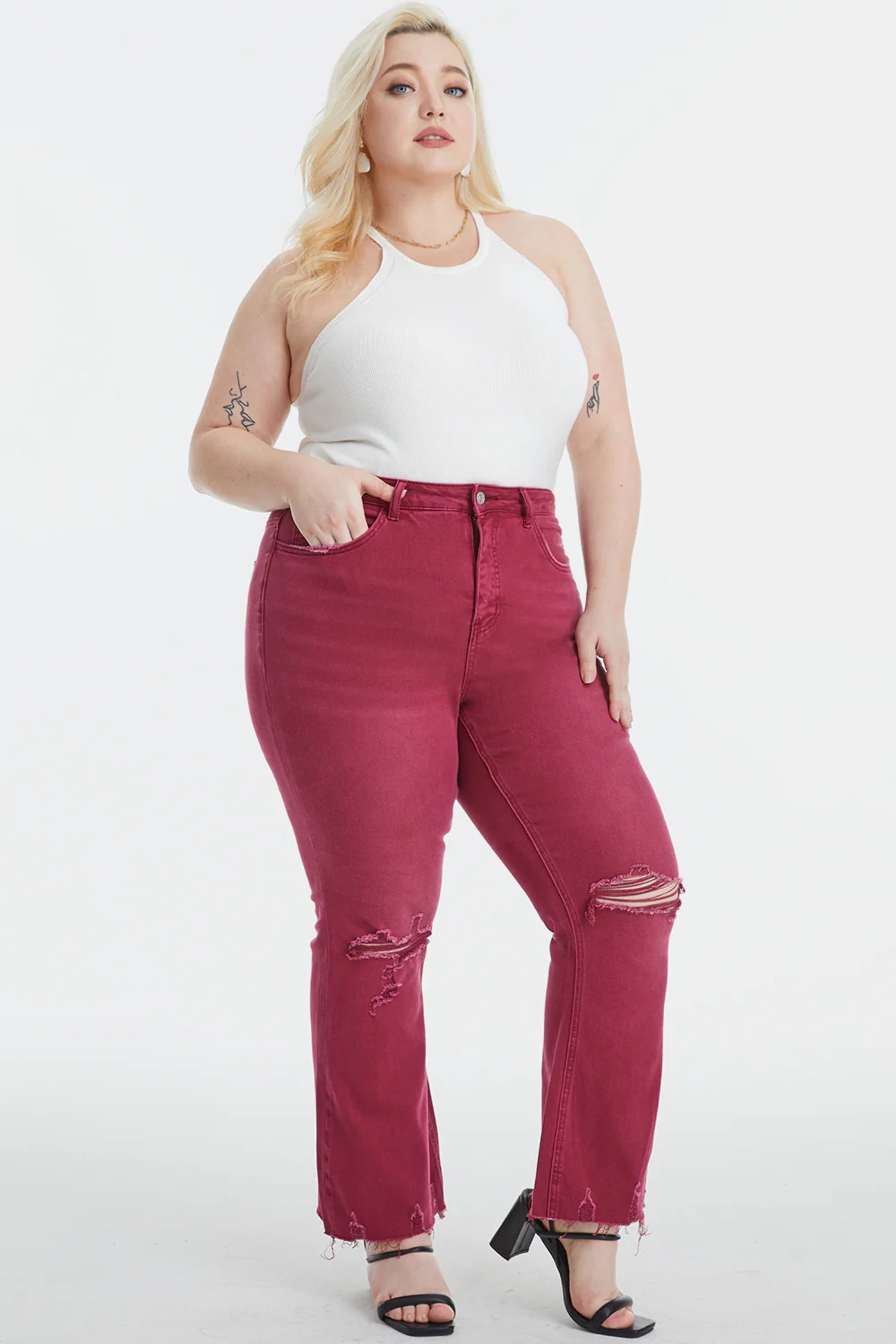 BAYEAS High Waisted Distressed Painted Cropped Skinny Jeans