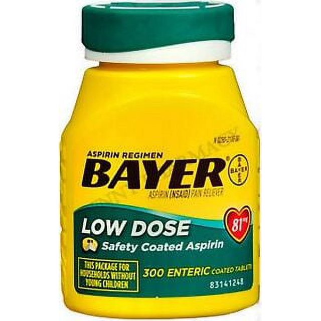 BAYER Low Dose Aspirin "Baby" 81mg ENTERIC COATED 300 Tablets