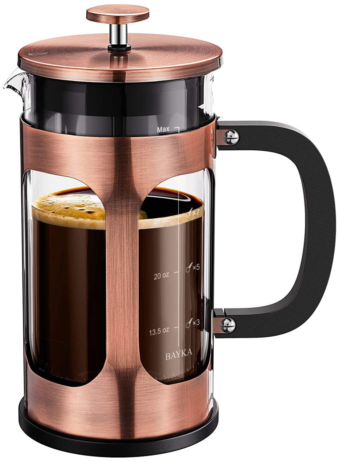 BAYKA US French Press Coffee Maker, 34 Ounce,Glass & Stainless Steel ,Copper  