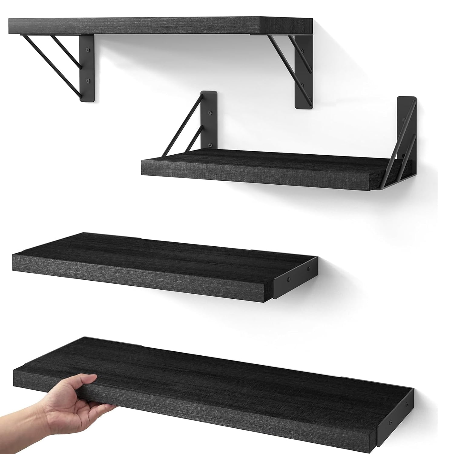 BAYKA Wall Shelves for Bedroom Decor, Floating Shelves for Wall Storage, Display Mounted Rustic Wood Shelf for Books,Plants,Corner Shelves for Bathroom,Kitchen,Living Room(Set of 4)