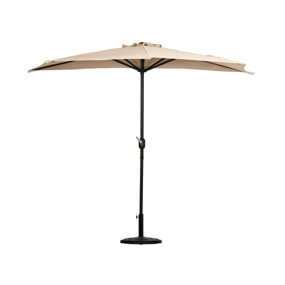 BAYSHORE 9 Ft Half Umbrella with Resin Concrete Base Included for Oudoor Patio, Beige