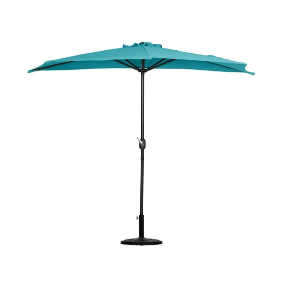 BAYSHORE 9 Ft Half Umbrella with Resin Concrete Base Included for Oudoor Patio, Turquoise