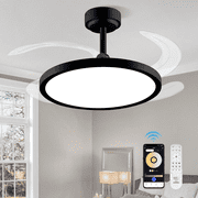 BAYSQUIRREL 42 Inch Slim Retractable Ceiling Fan with Dimmable Light, Remote/APP Control, 6 Speed Reversible Memory Function, Silent Smart Fan for Bedroom Living Room Dining Room