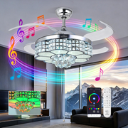 BAYSQUIRREL Retractable Crystal Ceiling Fan with RGB LED Light, Bluetooth Speaker, Remote/APP Control, 6 Speeds & Reversible Blades
