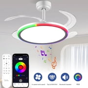 BAYSQUIRREL 42in Slim Retractable Ceiling Fan with RGB Light, Bluetooth Speaker, APP/Remote Control, 6-Speed Reversible, Dimmable Full Spectrum & Memory