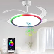 BAYSQUIRREL Slim Retractable Ceiling Fan with Light and APP/Remote Control, 42in Modern Smart RGB Ceiling Fan with Bluetooth Speaker, Dimmable Full Spectrum with Memory, 6-Speed Reversible Fan