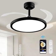 BAYSQUIRREL Slim Retractable Ceiling Fan with Light and APP/Remote Control, 42in Modern Smart Ceiling Fan with Bluetooth Speaker, Dimmable Full Spectrum with Memory, 6-Speed Reversible Fan