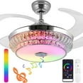 thumbnail image 1 of Retractable Crystal Ceiling Fan with Light and Remote/APP Control, Bluetooth Ceiling Fan with Speaker, RGB-LED Light 6 Speeds Reversible Blades,Flush Mount Chandelier Ceiling Fan, 1 of 7