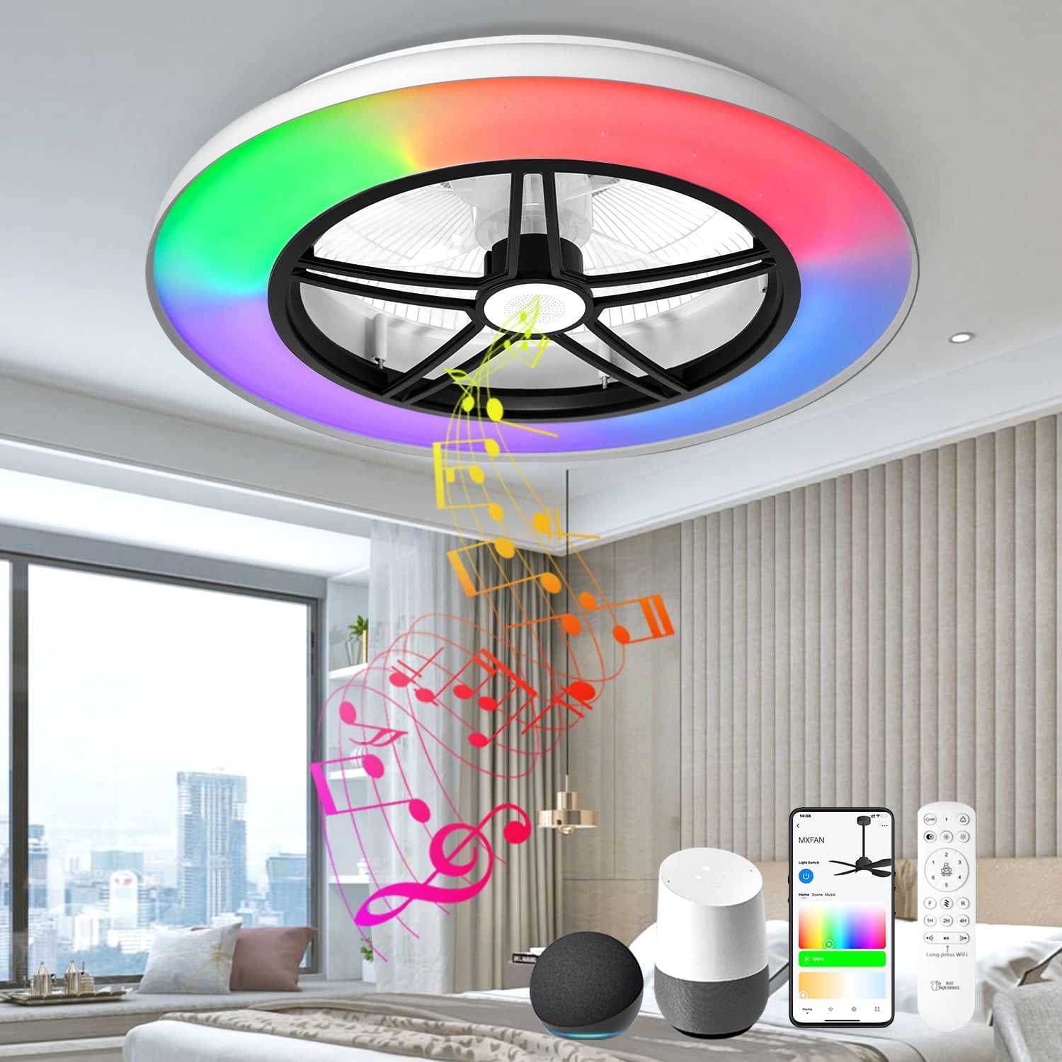 BAYSQUIRREL Wifi Low Profile Ceiling Fan with Light,Bluetooth