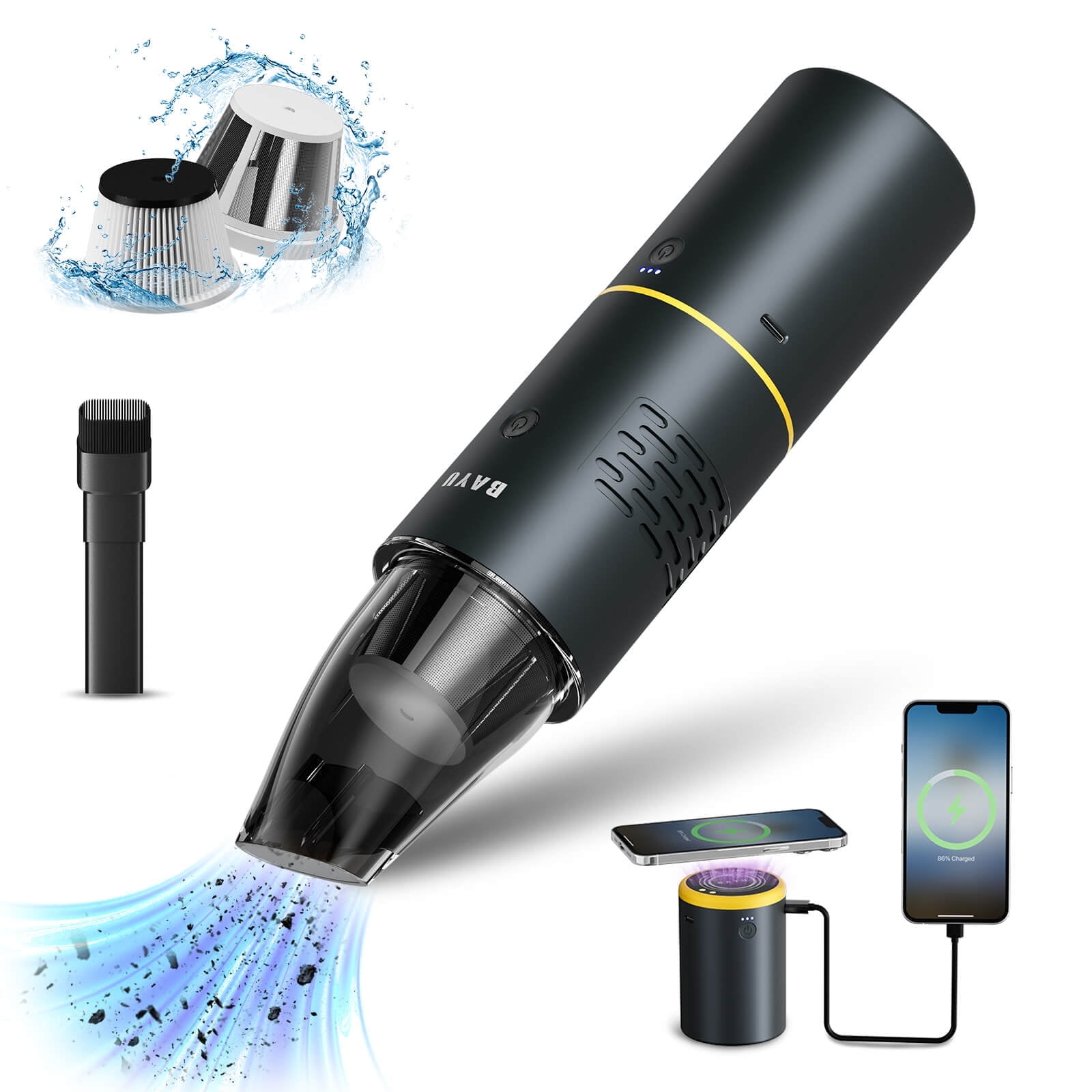 BAYU 2 in 1 Car Vacuum, Portable Cordless Car Vacuum with 19000Pa, Handheld Vacuum Cleaner, Small Vacuum for Car, Boats, Travel and Home Cleaning, Car Accessories