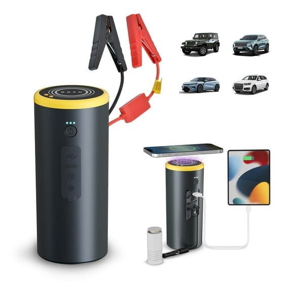 BAYU 2 in 1 Car Battery Jump Starter, Portable Auto Jump Box for 5.0 Gas/3.0L Diesel, 12V 1500A Car Jump Pack, 15000mAh Wireless Power Bank