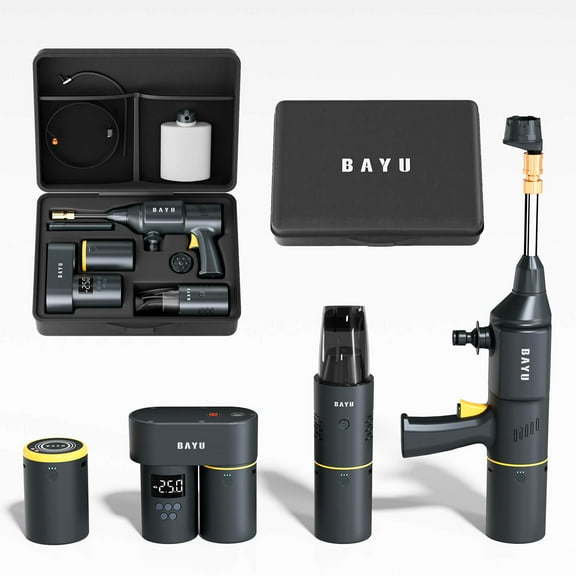 BAYU 3 in 1 Car Smart Kit, 8000PA Car Vacuum Cleaner, 200PSI Cordless Pressure Washer, 150PSI Tire Inflator Portable Air Compressor for Car, Bike, Motor