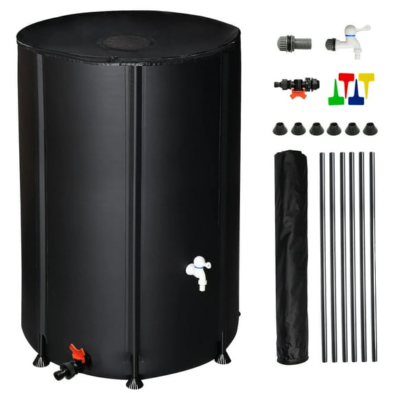 BAYUELSWU 100 Gallon Collapsible Rain Barrel, Portable Water Storage Tank, Folding Rain Barrel Water Collector with Spigots (Black)