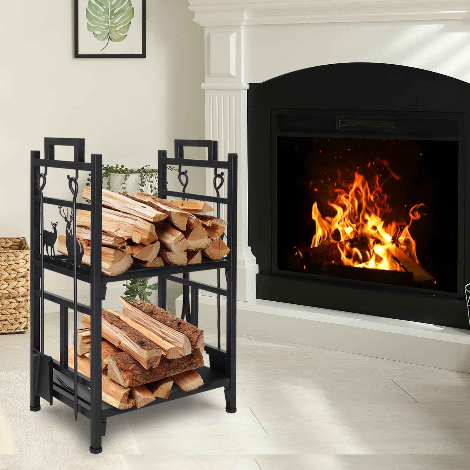 BAYUELSWU 2-Tier Firewood Log Racks, Firewood Storage Holder for Indoor ...