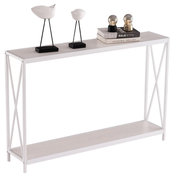 BAYUELSWU 2 Tier Narrow Console Tables, Entryway Table 43Inch Sofa Table for Hallway, Entryway, Living Room, Foyer, Office (Oak)