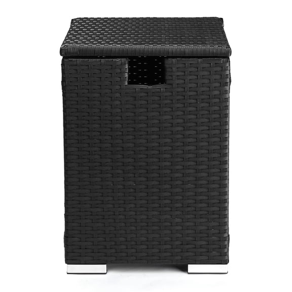 BAYUELSWU 20Lb Propane Tank Cover & Side Table, Wicker Propane Tank Cover Table, Propane Tank Storage Box Hideaway Design for Patio & Deck (Black)