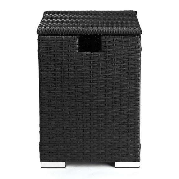 BAYUELSWU 20Lb Propane Tank Cover & Side Table, Wicker Propane Tank Cover Table, Propane Tank Storage Box Hideaway Design for Patio & Deck (Black)