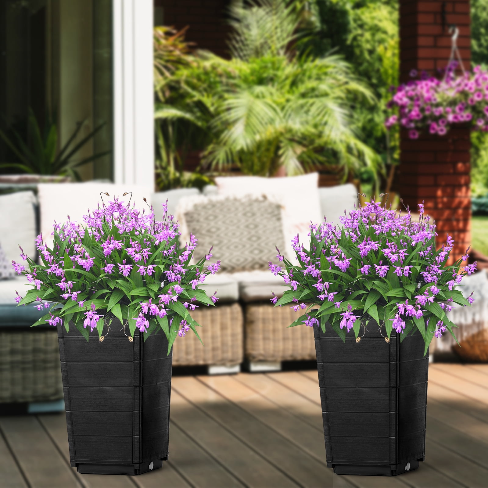BAYUELSWU 22" Tall Planters Set of 2, Outdoor＆Indoor Black Planter Pots with Drainage Hole, Durable All-Weather Plastic Plant Pots for Porch Entryway, Patio, Yard, Garden