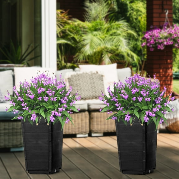 BAYUELSWU 22" Tall Planters Set of 2, OutdoorIndoor Black Planter Pots with Drainage Hole, Durable All-Weather Plastic Plant Pots for Porch Entryway, Patio, Yard, Garden