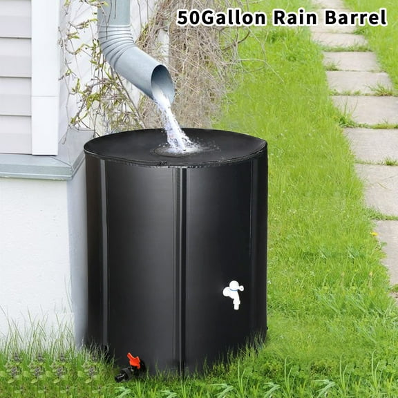 BAYUELSWU 50 Gallon Collapsible Rain Barrel, Folding PVC Rain Water Collector Barrel with Spigot, Overflow for Patio, Garden (Black)